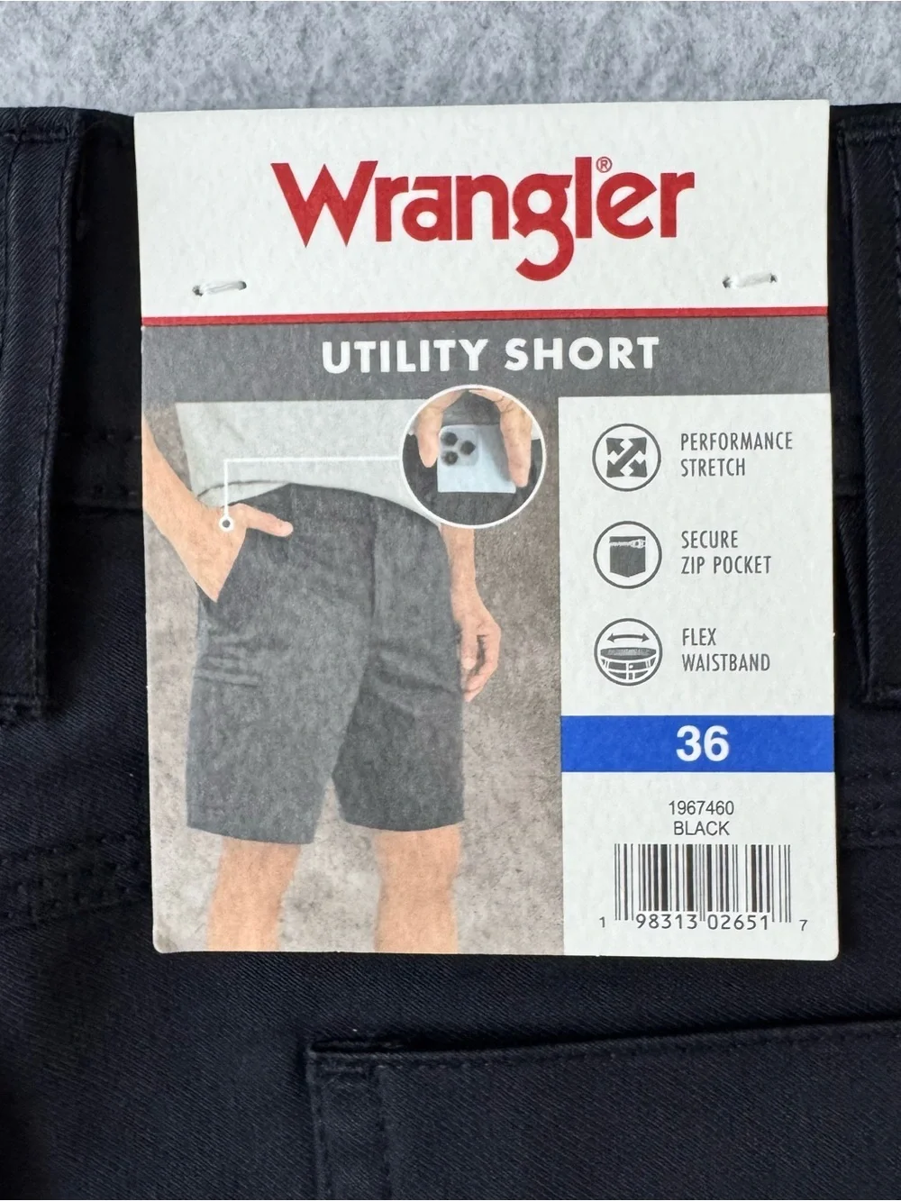 Wrangler Utility Shorts Mens 36 Black Performance Stretch Flex Waistband NWT
